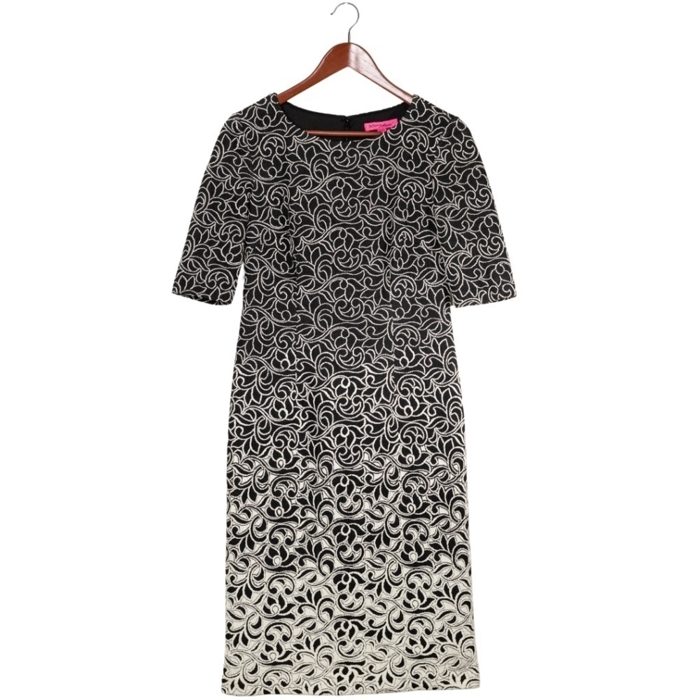 Betsey Johnson Ombre Paisley Sheath Dress Size 6 Evening Party Black and White